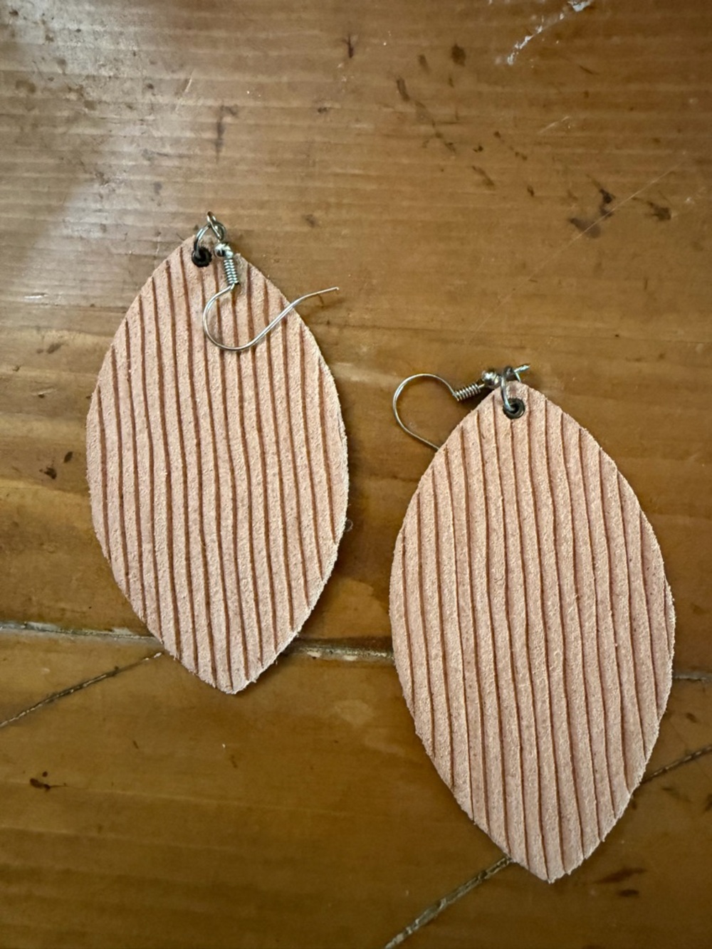 Tan Leather Teardrop Dangle Earrings